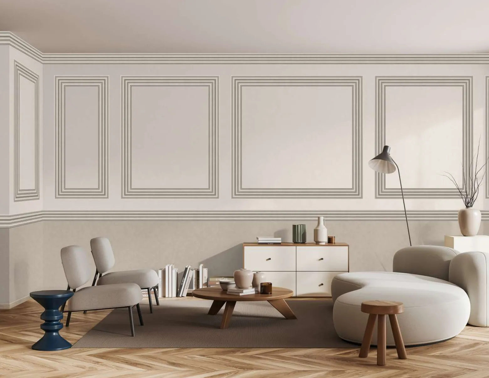 Bordüre Stuckleiste 3D Optik Struktur Beige Grau 34459