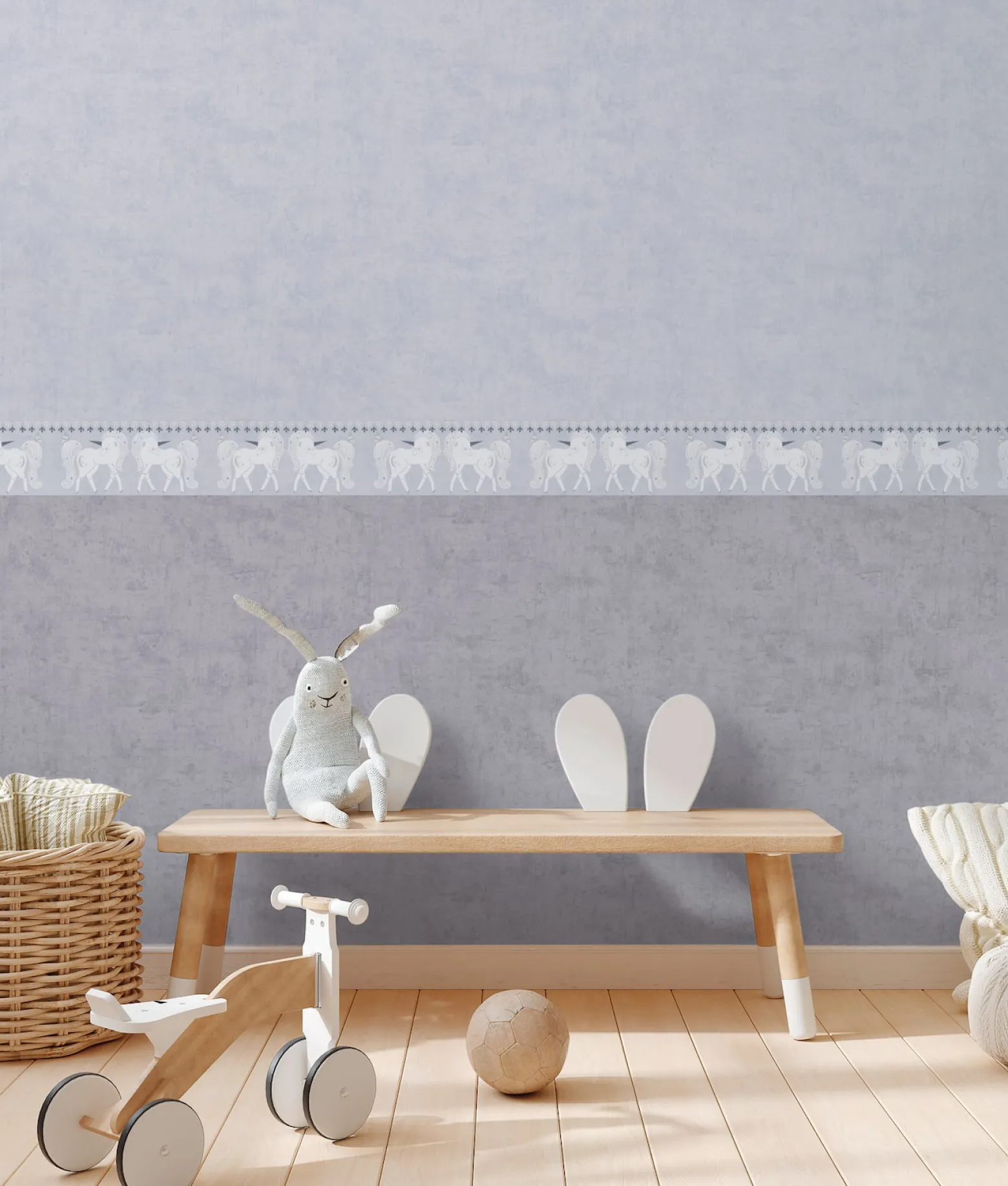 Bordüre Vlies Kinder Einhörner Floral Grau 77147-1