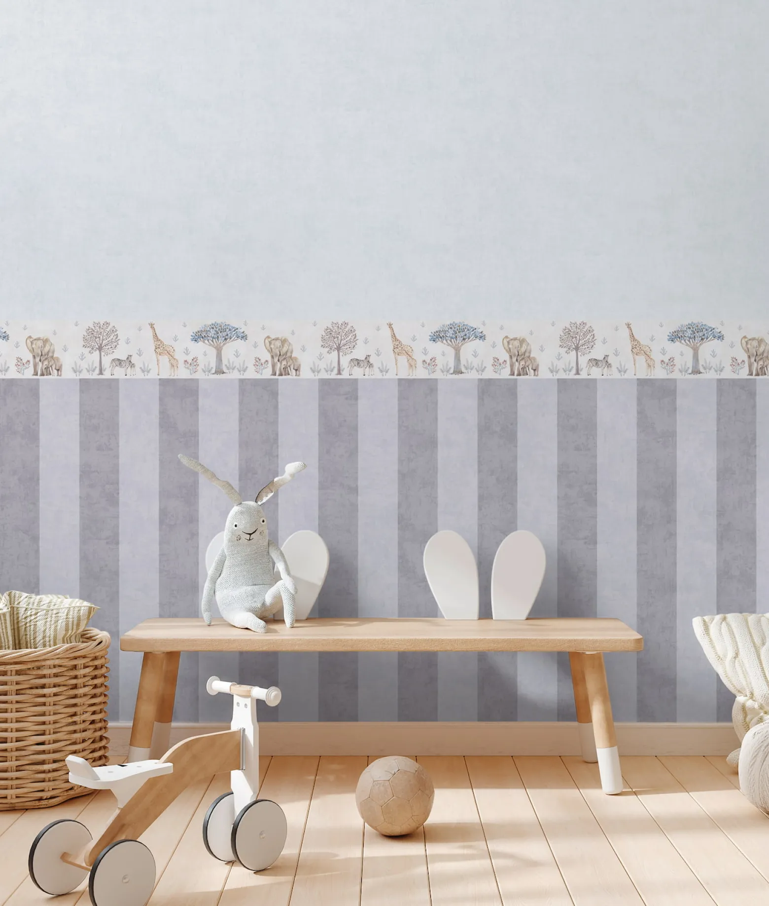 Bordüre Vlies Kinder Tiere Bäume Creme Grau 77177-1