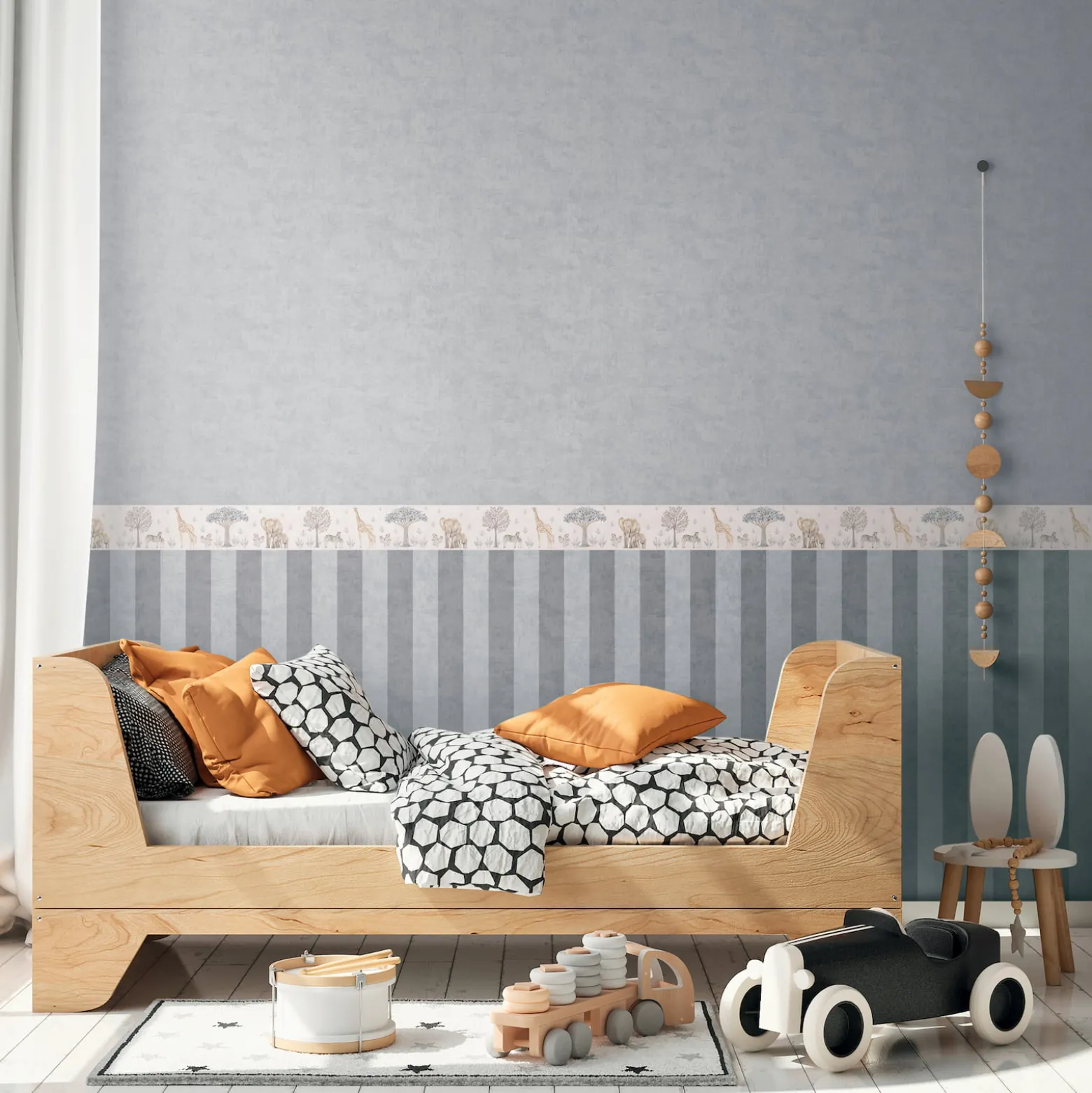 Bordüre Vlies Kinder Tiere Bäume Creme Grau 77177-1