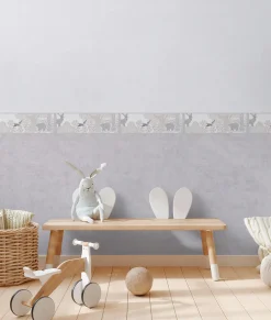 Bordüre Vlies Kinder Wald Tiere Pflanzen Creme Grau 77175-2