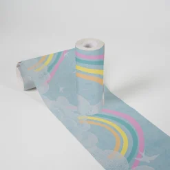 Bordüre Vlies Kinder Wolken Regenbogen Blau Bunt 77145-1