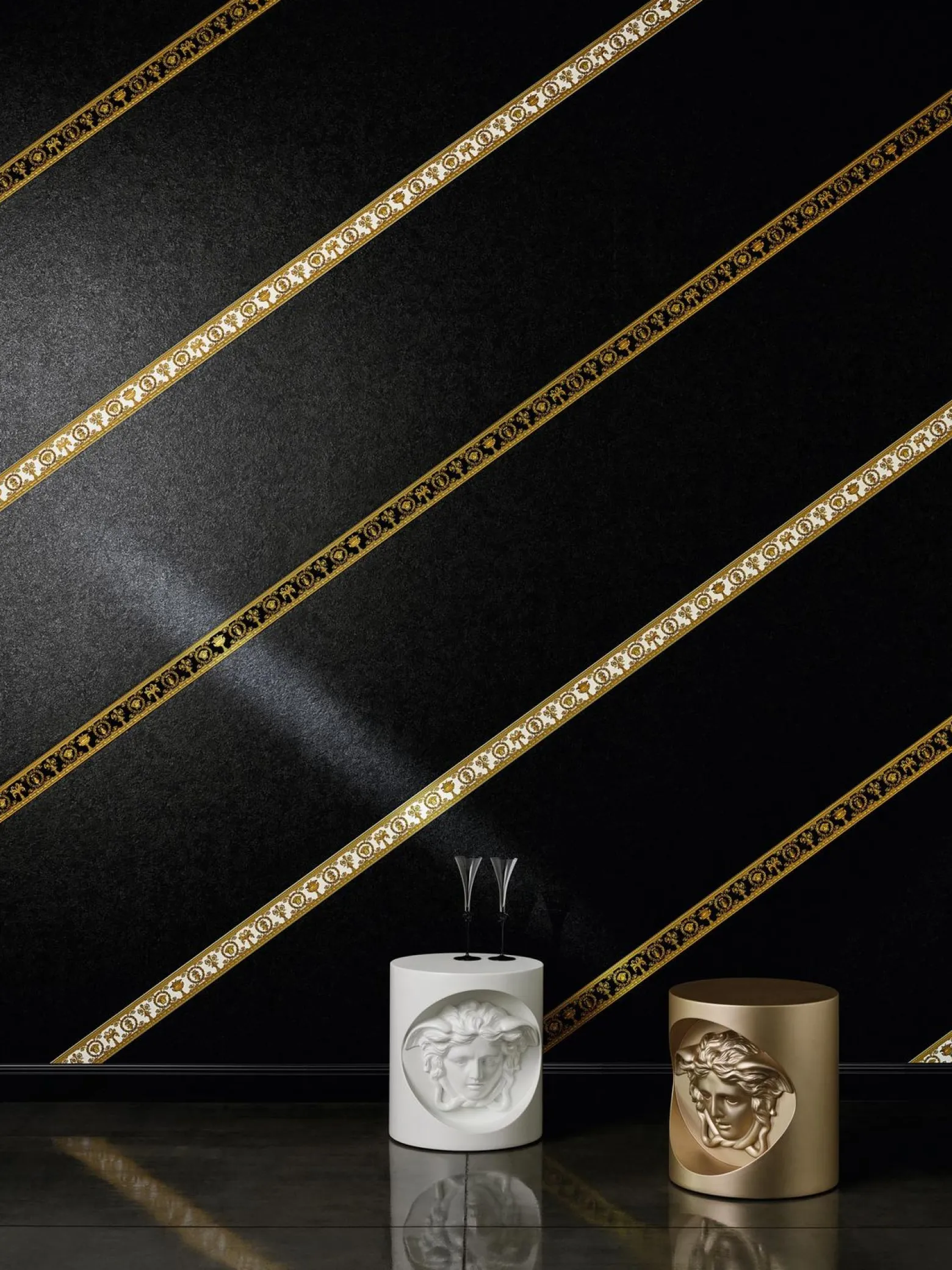 Borte Versace Home Medusa Lorbeer schwarz gold 34305-1