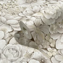 Botanica Vliestapete Blumen Beige Grau 33951