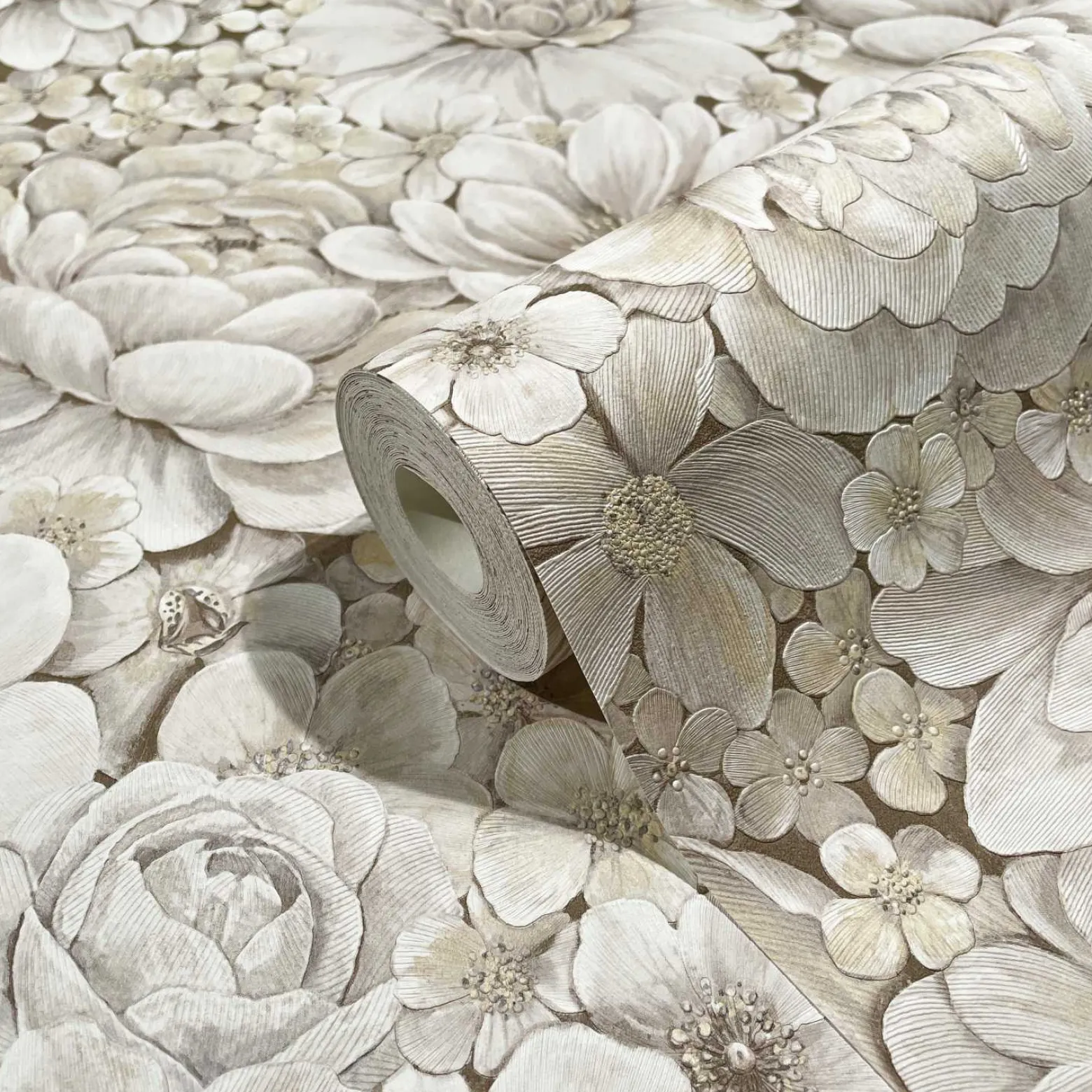 Botanica Vliestapete Blumen Beige Grau 33951