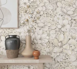 Botanica Vliestapete Blumen Beige Grau 33951