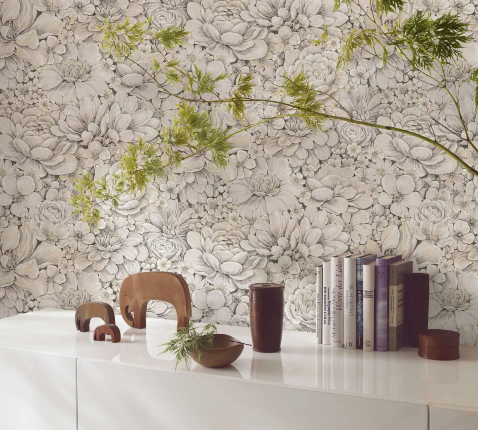 Botanica Vliestapete Blumen Beige Grau 33951
