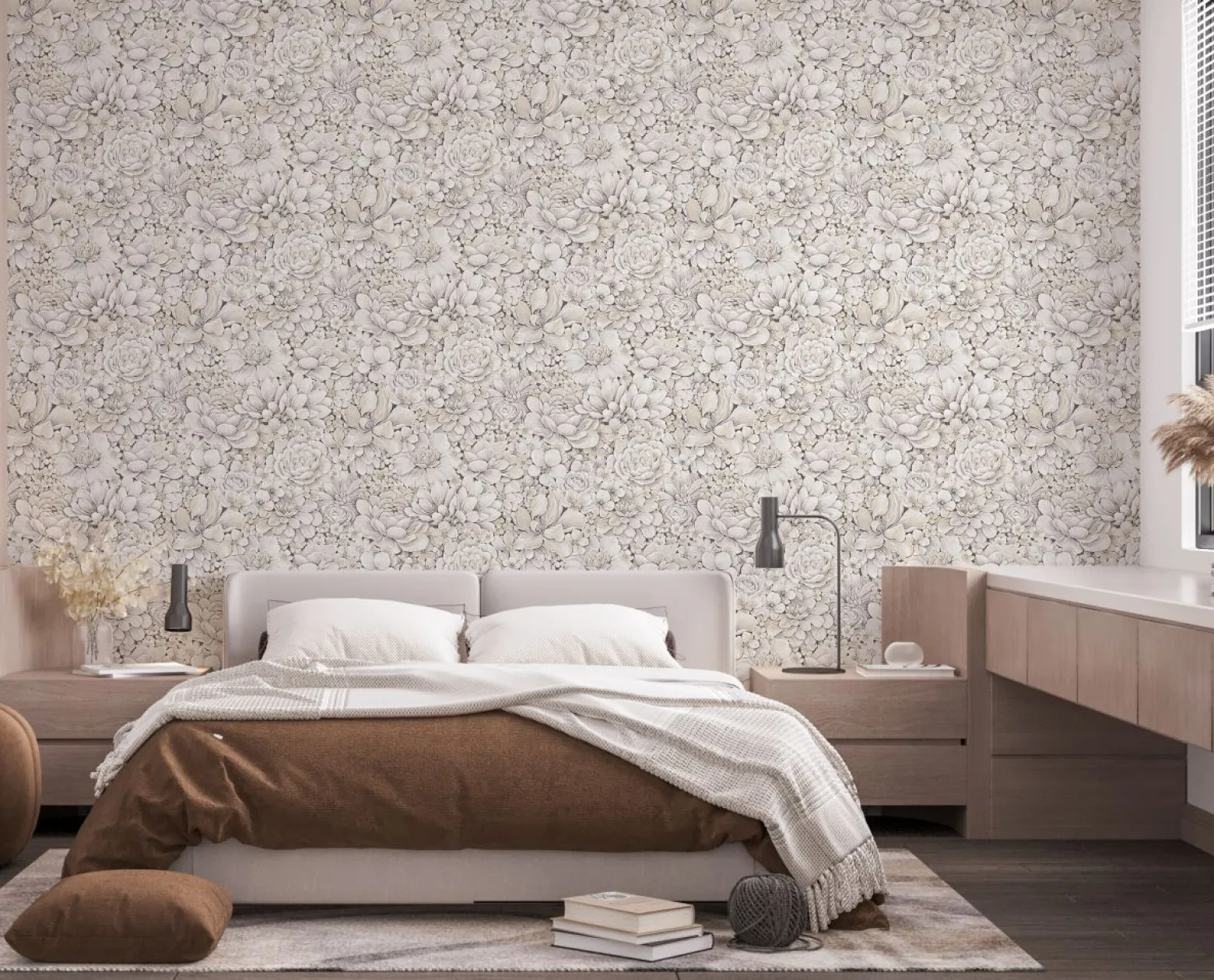 Botanica Vliestapete Blumen Beige Grau 33951