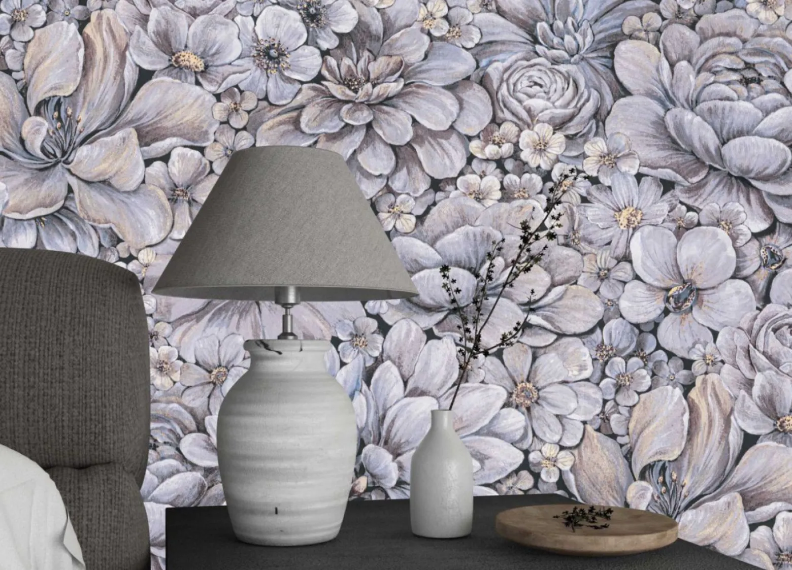 Botanica Vliestapete Blumen Lila Beige 33955