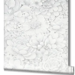 Botanica Vliestapete Blumen Weiß Grau 33952