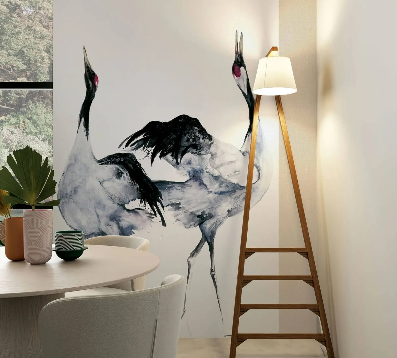 Digitaldruck Aquarell Vögel Schwarz Weiß Grau 34595