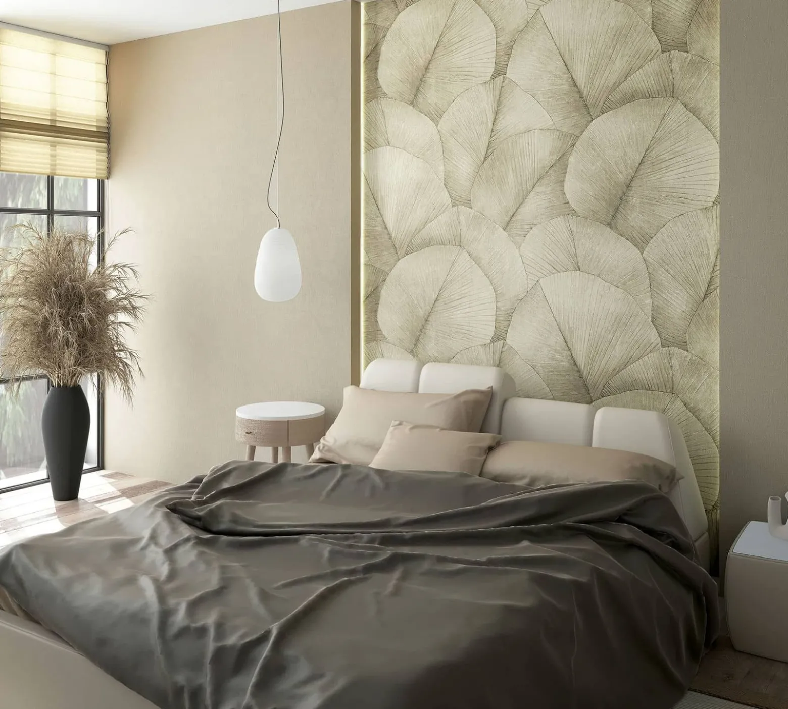 Digitaldruck Blattmuster Floral Beige Creme 34597