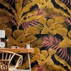 Digitaldruck Blätter Tropen Floral Schwarz Gold 39185-3