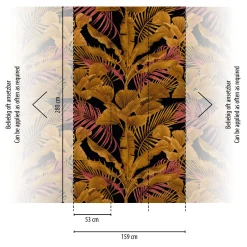 Digitaldruck Blätter Tropen Floral Schwarz Gold 39185-3