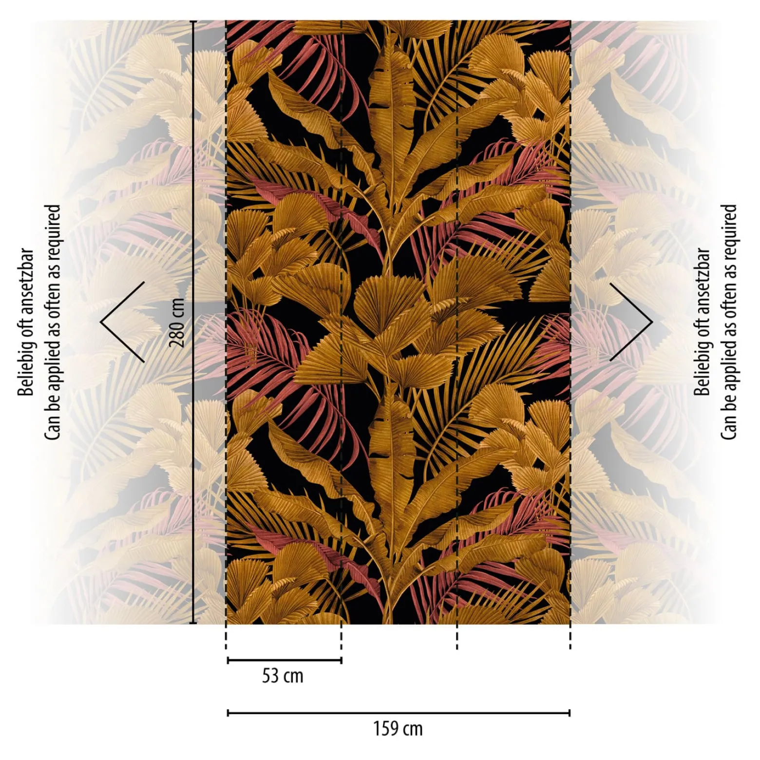 Digitaldruck Blätter Tropen Floral Schwarz Gold 39185-3