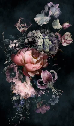 Digitaldruck Blumen Floral schwarz rosa blau 32755