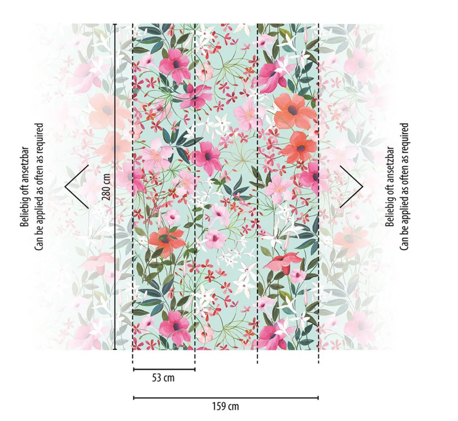 Digitaldruck Blumen Muster Blau Rot Grün 39195-1