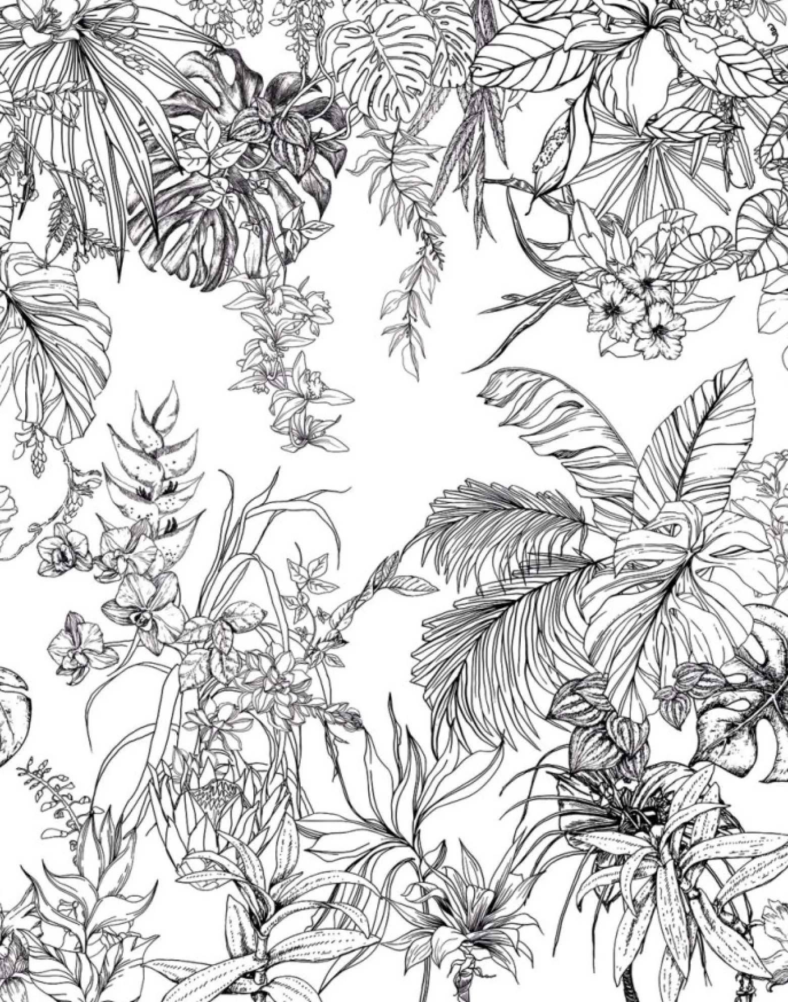 Digitaldruck Dschungel Floral weiß schwarz 32751