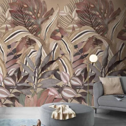 Digitaldruck Elle Blätter Tropen Floral Braun Rot 2270-20