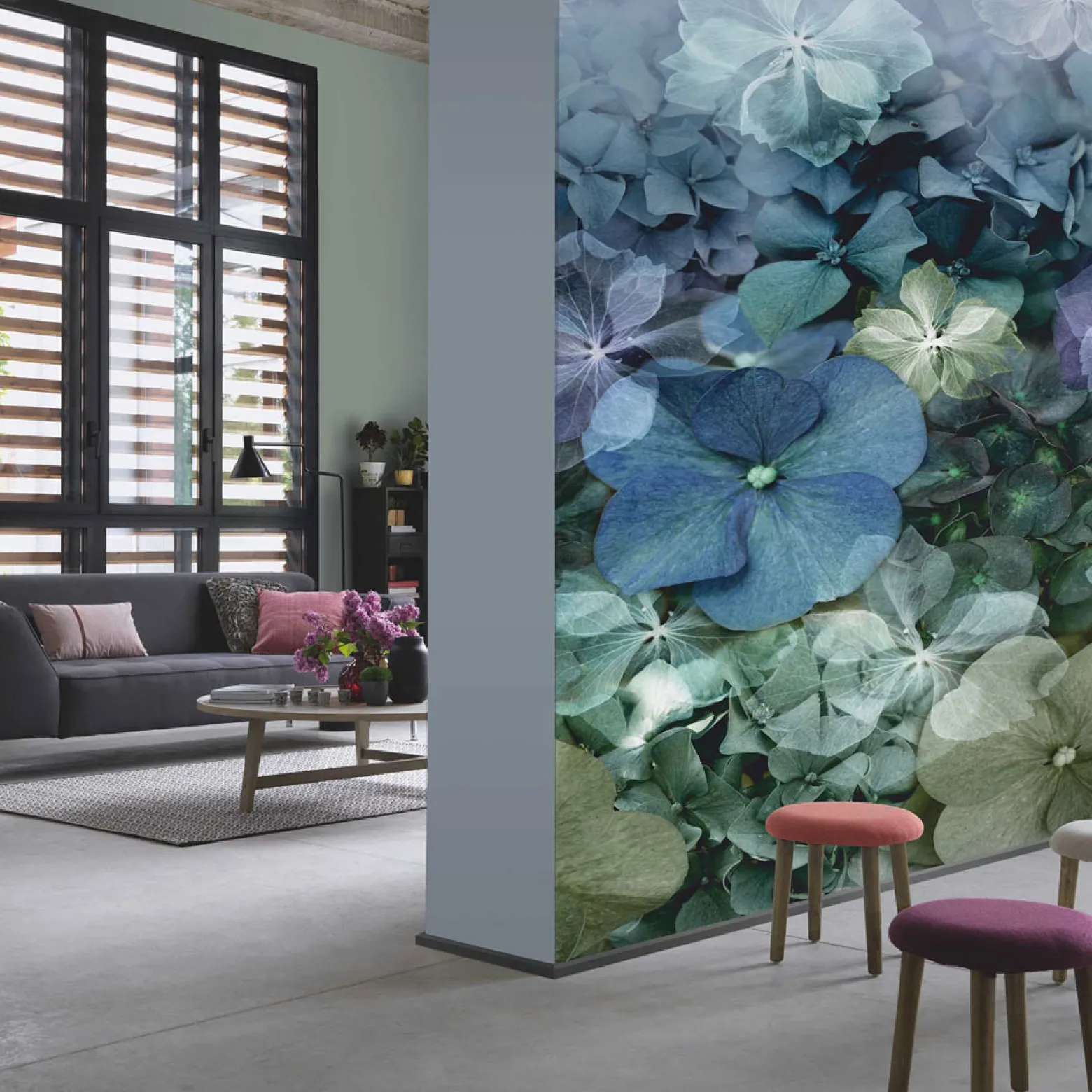 Digitaldruck Elle Floral Blumen Blau Grün 2267-20