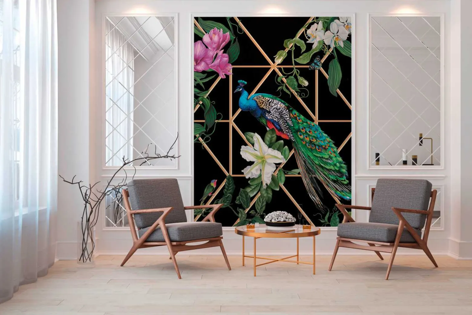 Digitaldruck Michalsky Pfau Blume grün schwarz DD120235