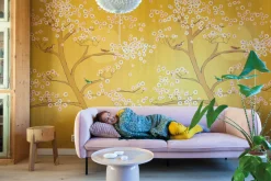 Digitaldruck Rasch Baum Vögel Blüten gelb rosa 542127