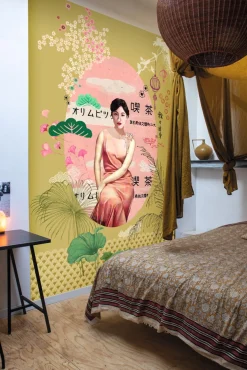 Digitaldruck Rasch Frau Japan gelb rosa 542158
