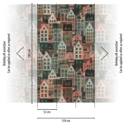 Digitaldruck Skandinavisch Stadt Häuser Rot Blau 39182-2