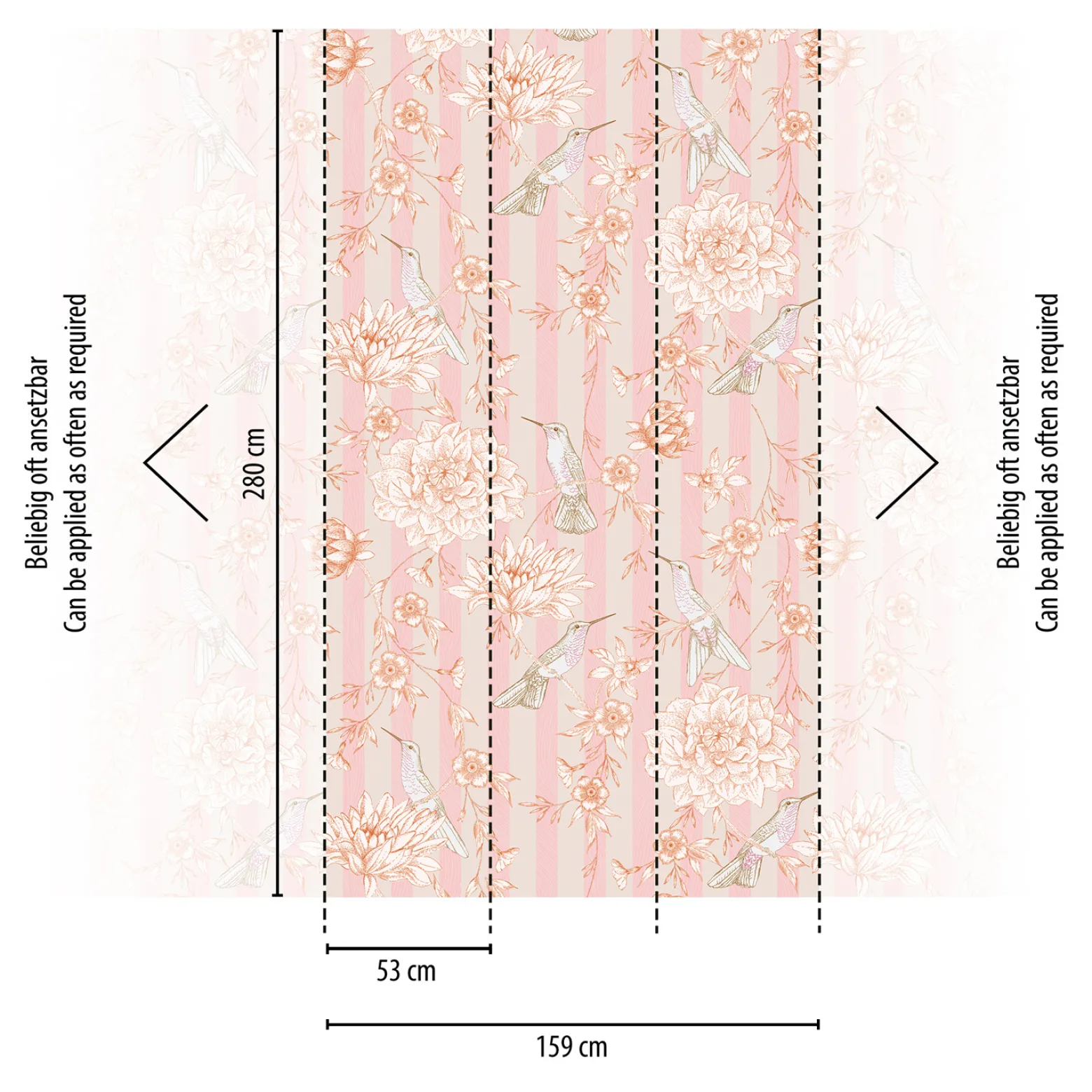 Digitaldruck Streifen Blumen Rosa Beige 39202-1