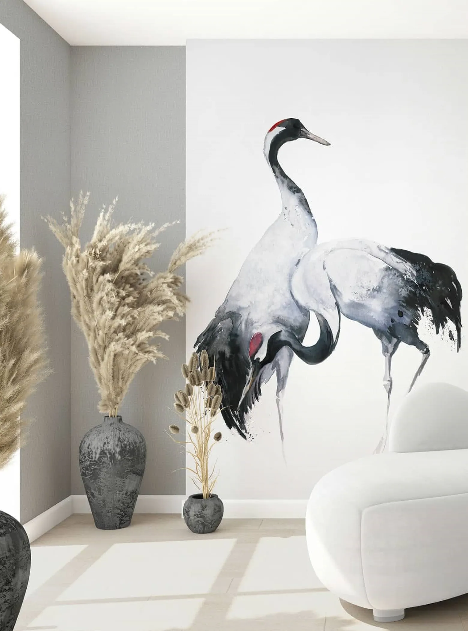 Digitaldruck Vögel Aquarell Schwarz Weiß Grau 34596
