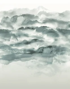 Digitaldruck Vlies Aquarell Wolken Grün Petrol 33154