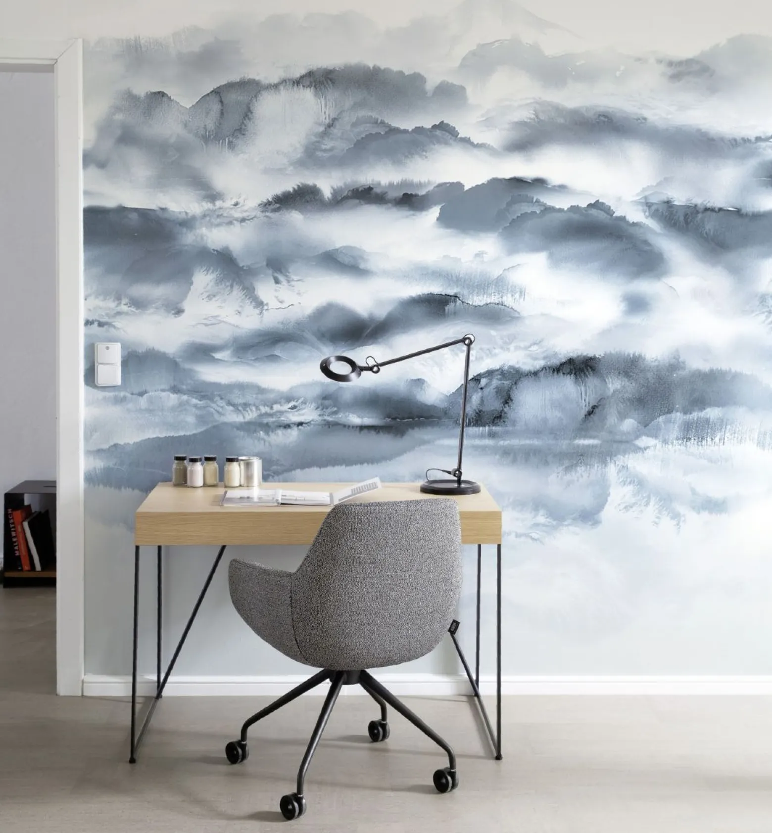 Digitaldruck Vlies Aquarell Wolken Blau Weiß 33153