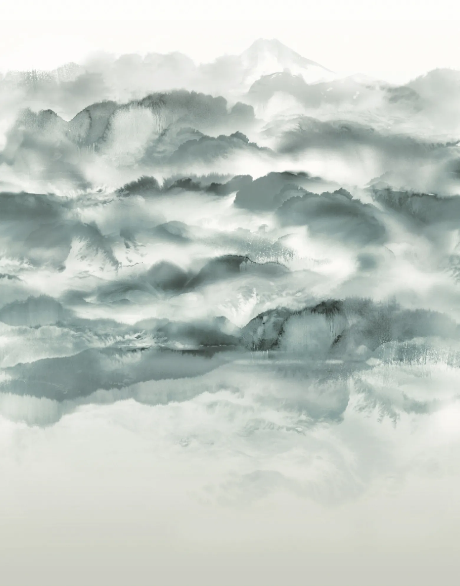 Digitaldruck Vlies Aquarell Wolken Grün Petrol 33124