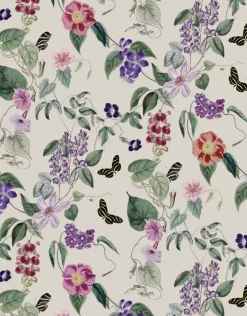 Digitaldruck Vlies Floral Blumen Beige Lila Rot 33141