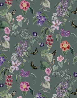 Digitaldruck Vlies Floral Blumen Grün Lila Rosa 33144
