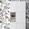 Digitaldruck Vlies Floral Blumen Weiß Lila Grün 33140