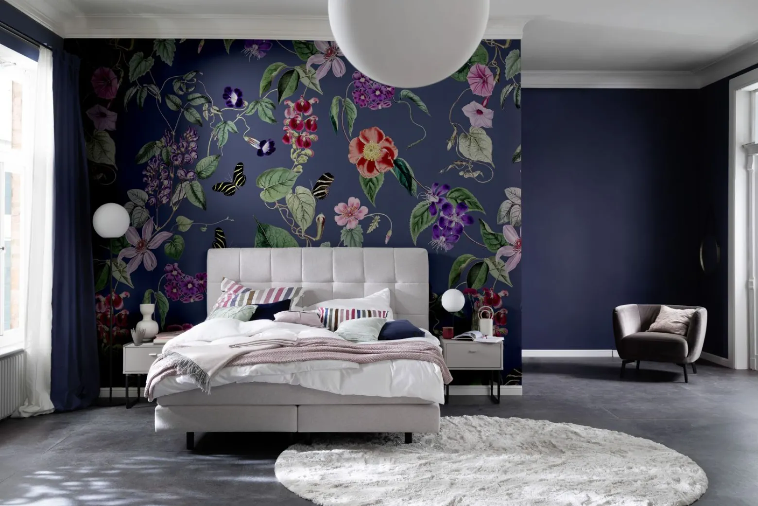 Digitaldruck Vlies Floral Blumen Blau Lila Grün 33143