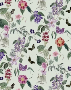 Digitaldruck Vlies Floral Blumen Hellgrün Lila 33142