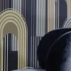 Digitaldruck Vlies Grafik Linien Bögen Blau Beige 33101
