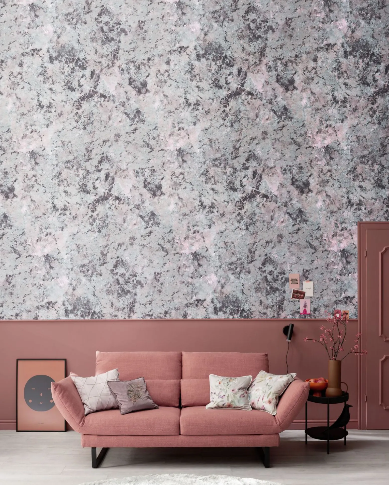 Digitaldruck Vlies Patina Effekt Lila Grau Rosa 33106