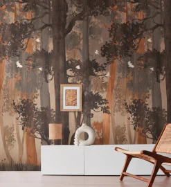 Digitaldruck Wald Bäume Braun Beige Orange 39237-1