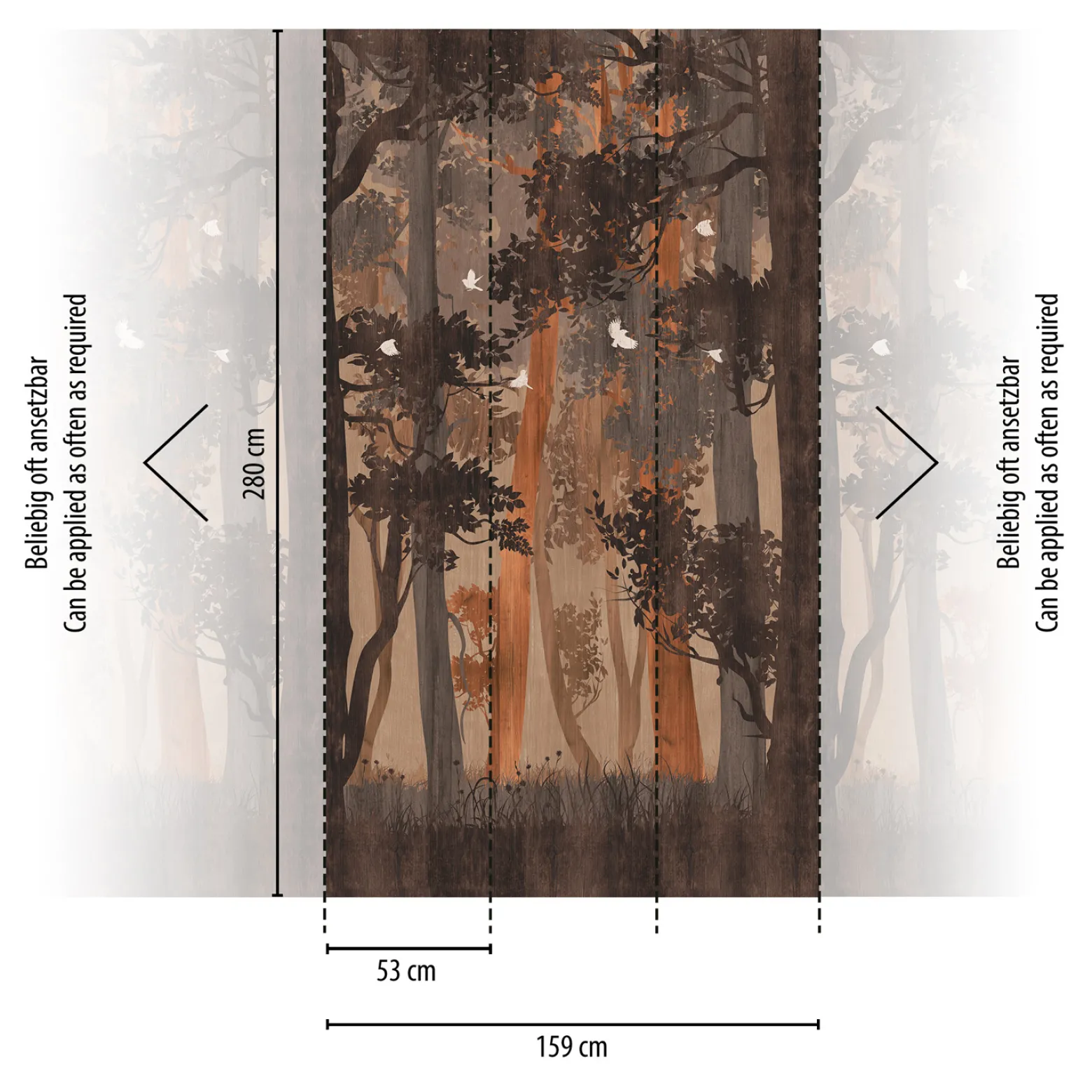 Digitaldruck Wald Bäume Braun Beige Orange 39237-1