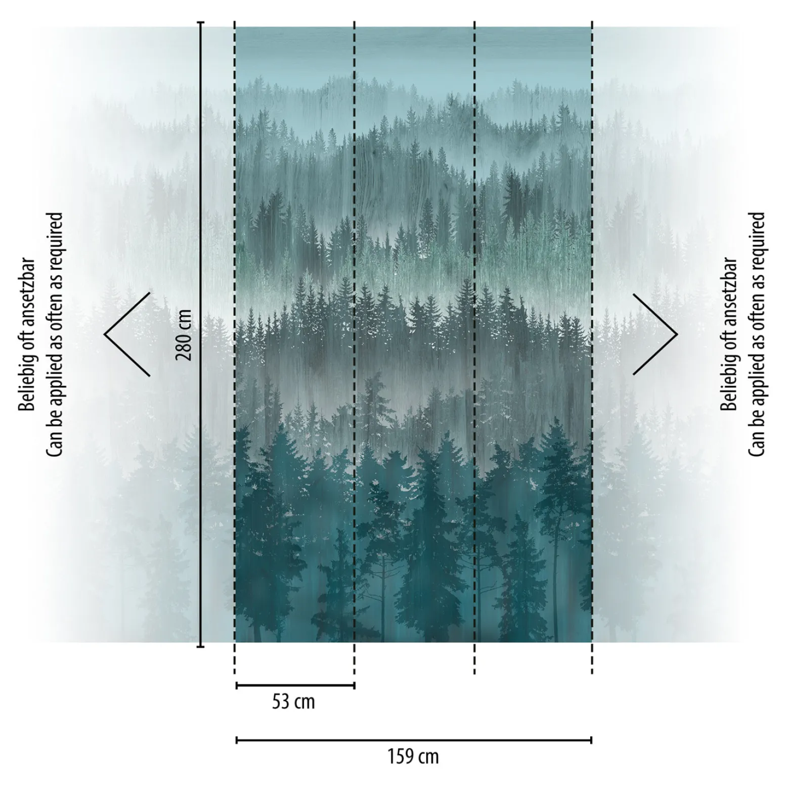 Digitaldruck Wald Bäume Fichte Petrol Grau 39181-3