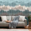 Digitaldruck Wald Bäume Fichte Nebel Blau Braun 39181-1