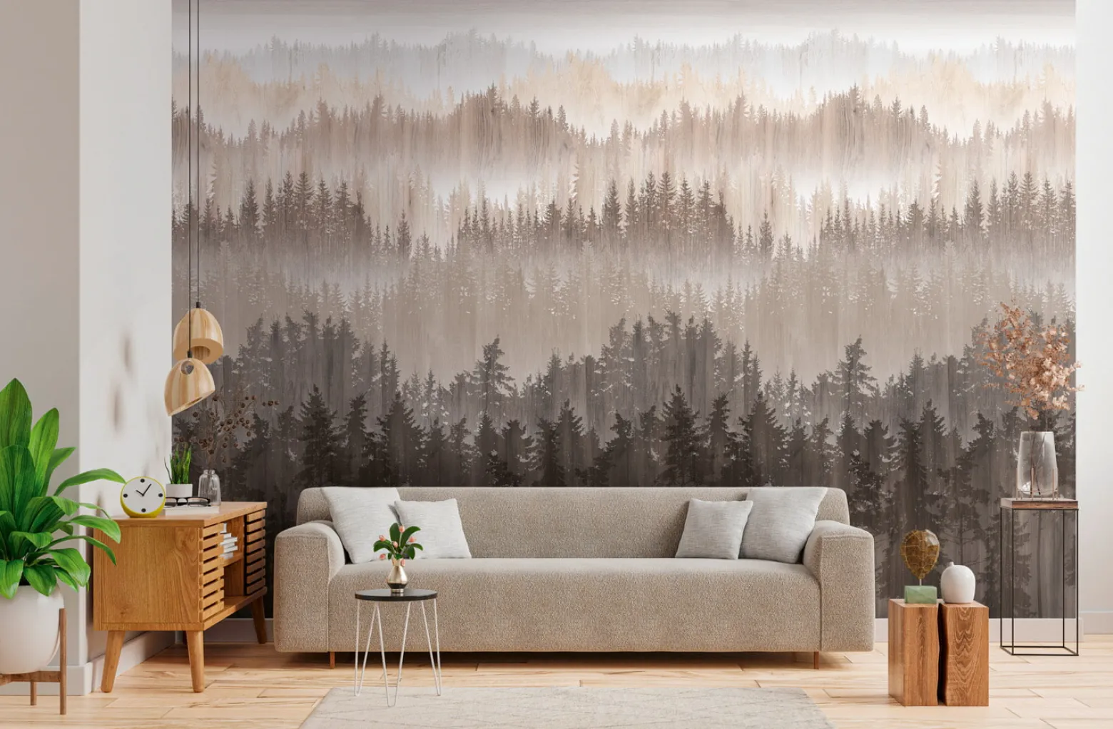 Digitaldruck Wald Bäume Fichte Braun Beige 39181-2
