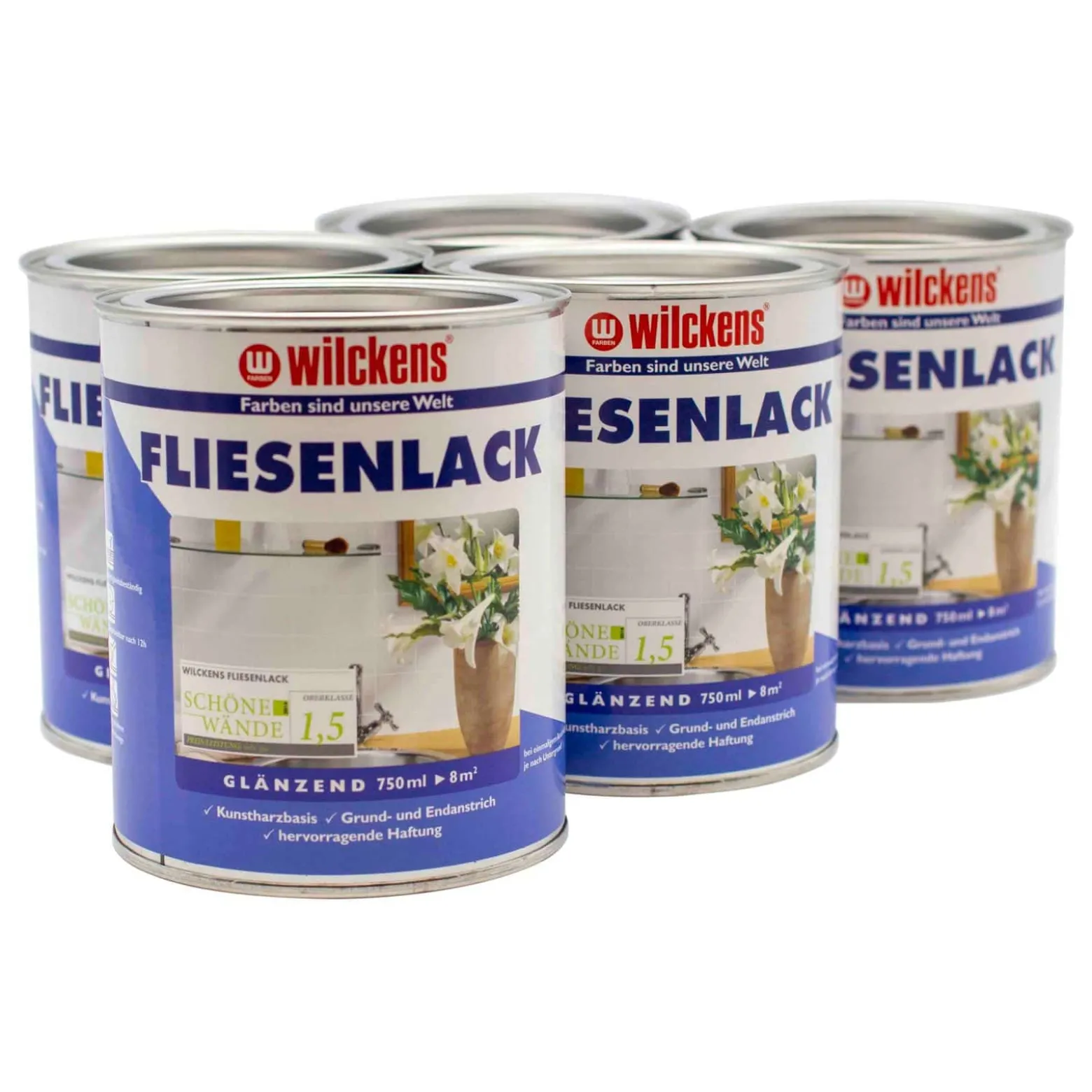 5er Set Wilckens Fliesenlack Weiß Fliesenfarbe Lack