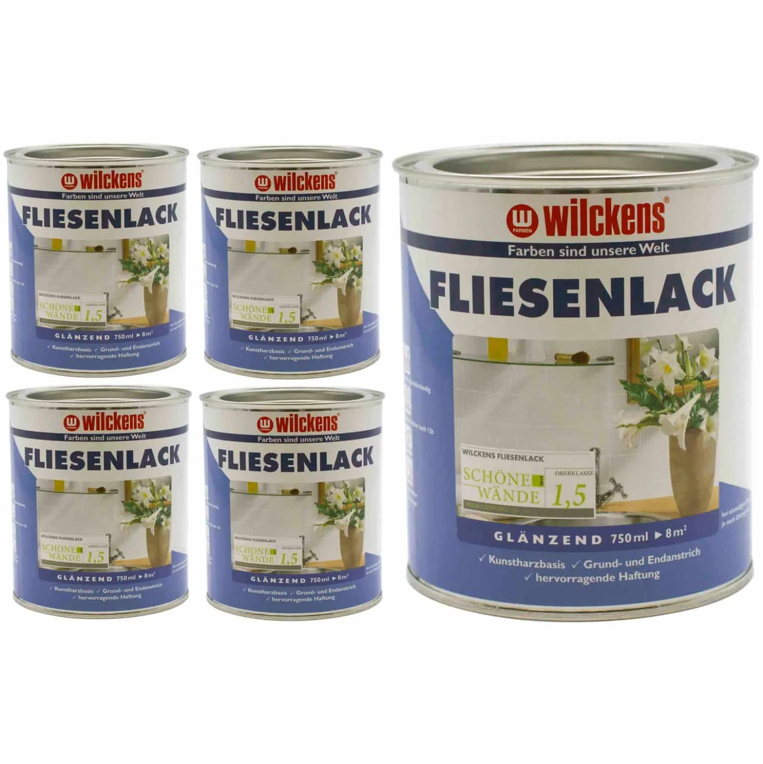5er Set Wilckens Fliesenlack Weiß Fliesenfarbe Lack