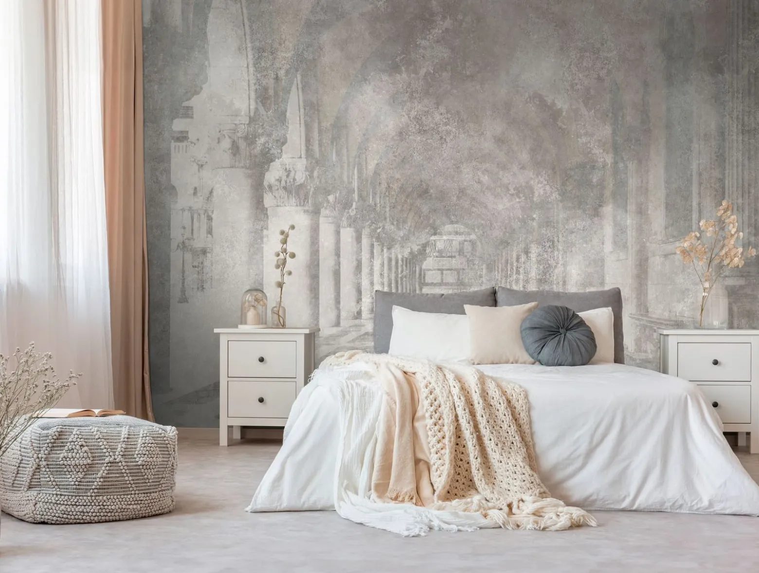 Fototapete Antik Säulen Vintage Grau Beige 39915-1