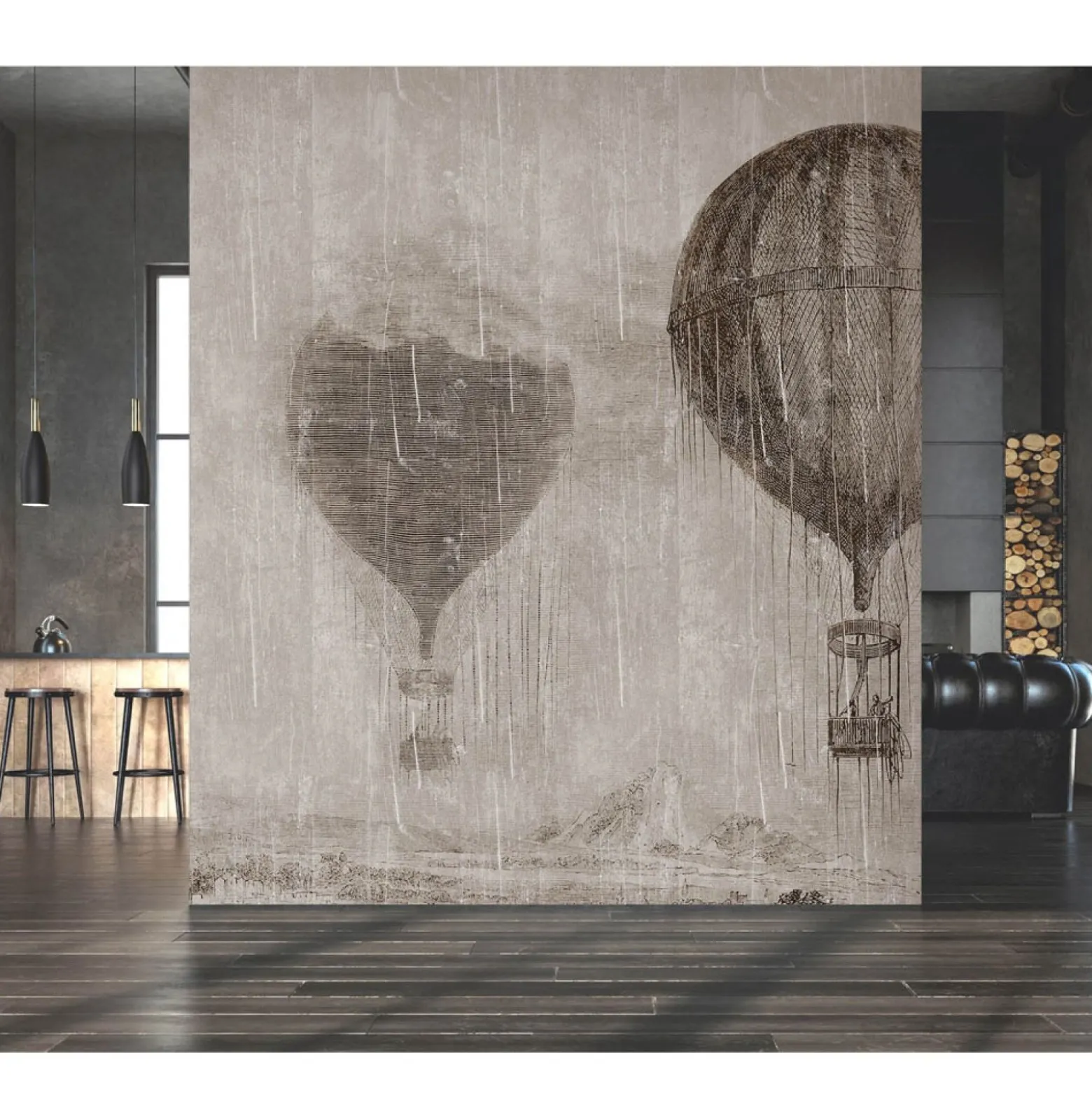 Fototapete Ballons Used-Look Berge Grau 2509N-11