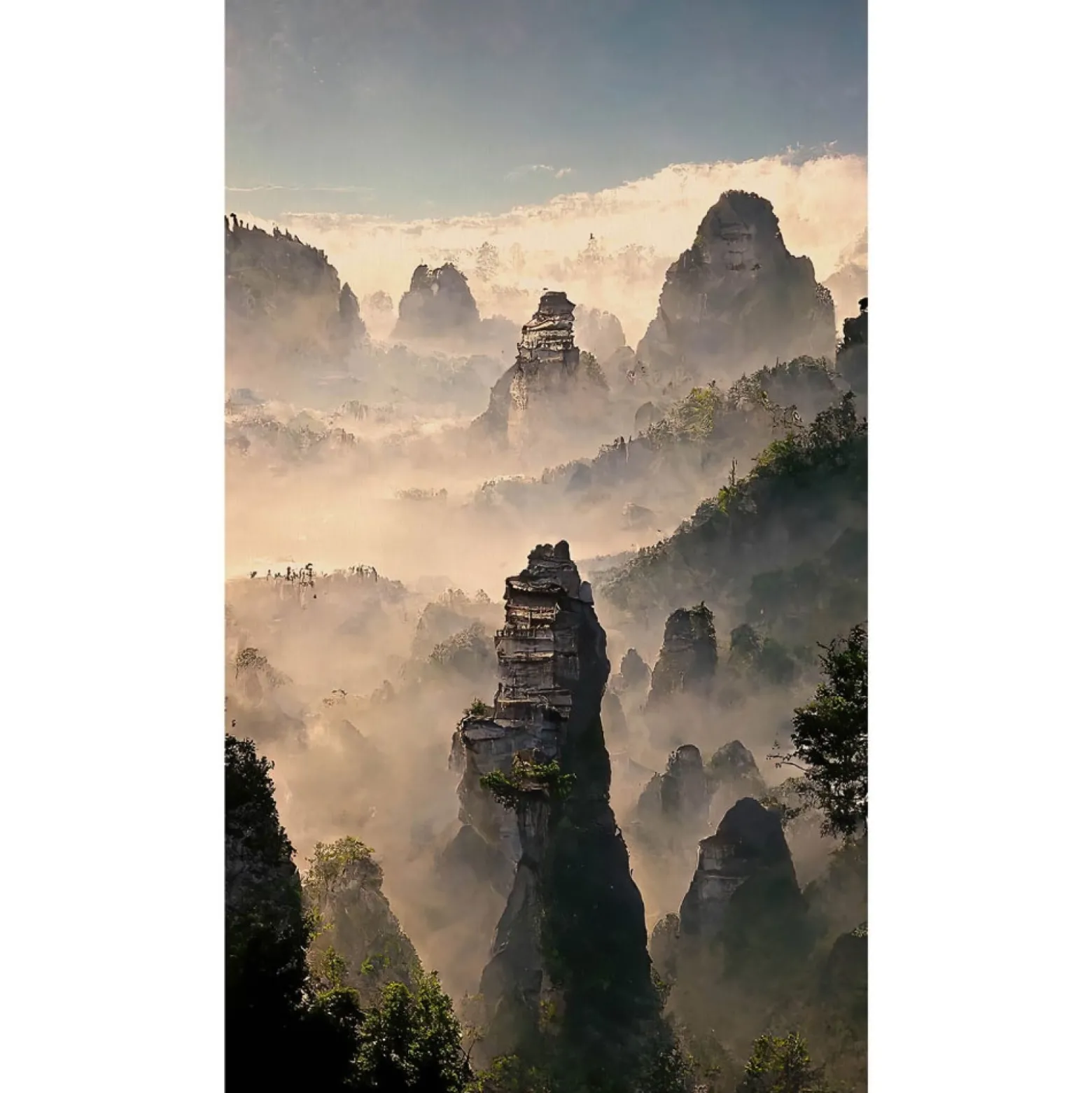 Fototapete Berge Nebel Gebirge Beige Grau 2525N-81